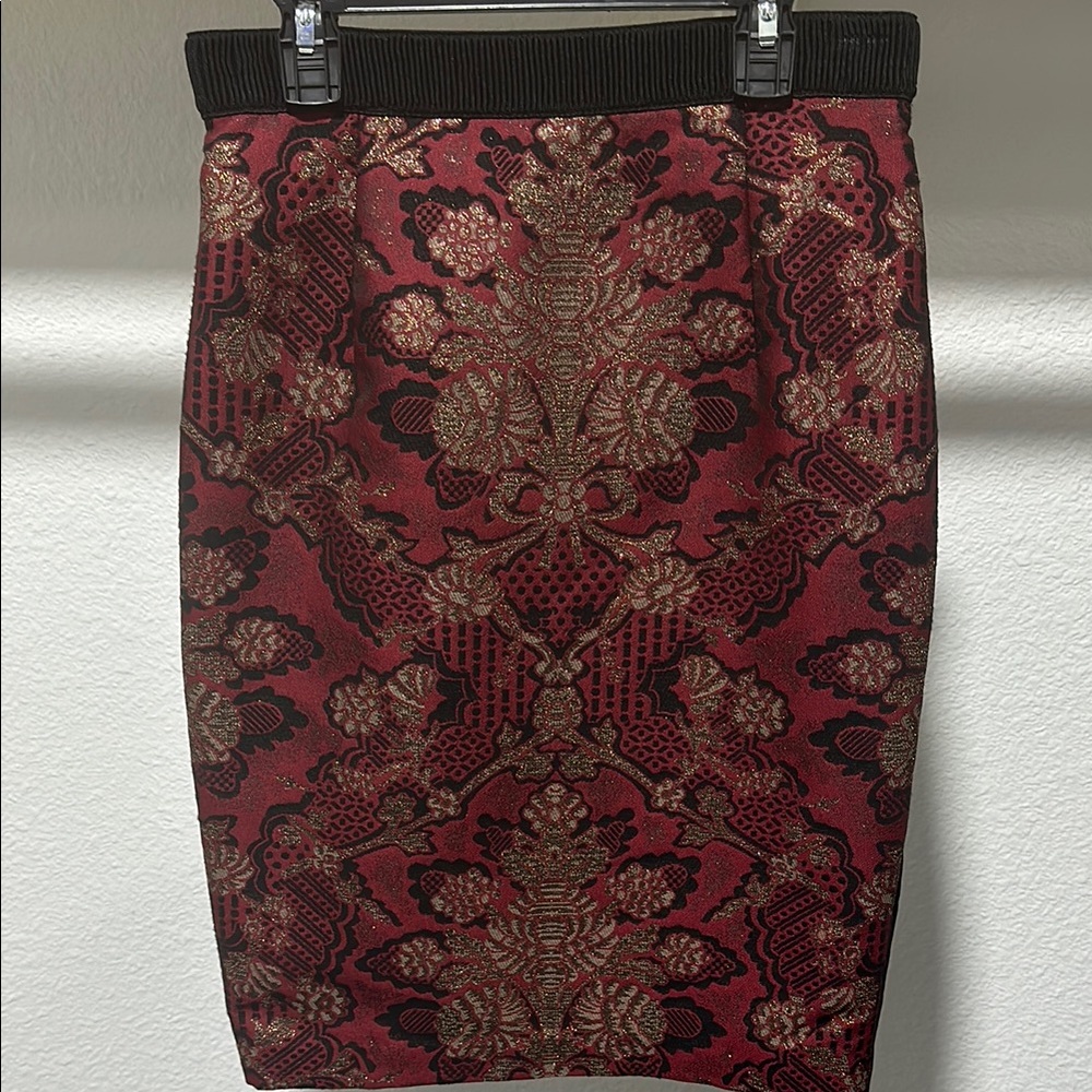 Red and Gold Embellished Pencil Skirt Knee-length for Cocktail